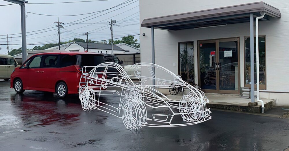 Японцы создали каркас автомобиля из проволоки, который выглядит как нарисованный
