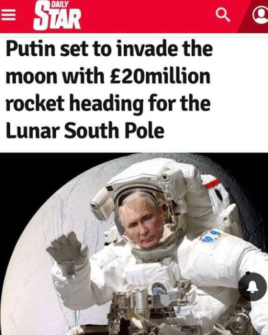 Британцы обвиняют Путина в желании присоединить к России Луну «Путин намерен совершить вторжение на Луну с помощью ракеты стоимостью 20 млн фунтов стерлингов, направляющейся к южному полюсу Луны».