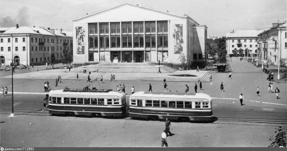 Омск, трамвай в городке Нефтяников, сцепка КТМ-1/КТП-1 - бортовой номер 91/391, 1968 - 1970 годы.