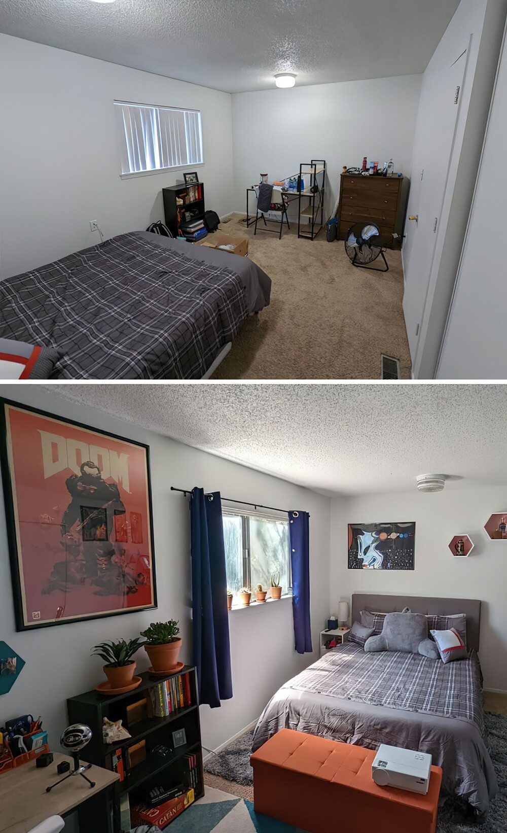 1. «Моя комната в колледже, до и после. Спасибо за все советы!»