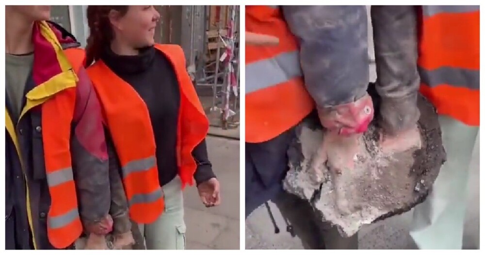 В Германии две экоактивистки приклеились к асфальту с помощью бетона и эпоксидной смолы