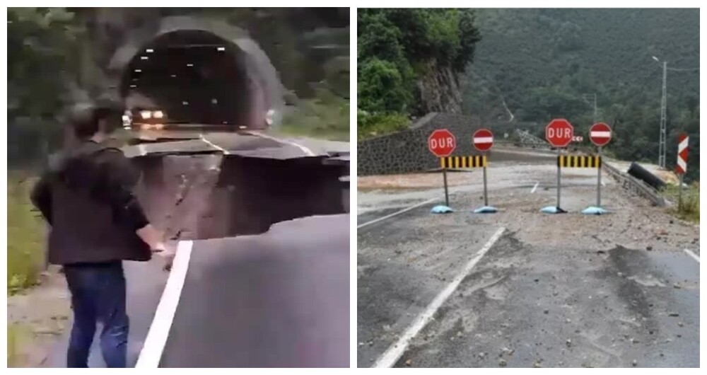 В Турции после проливных дождей на глазах у автомобилистов обрушилась трасса Орду-Сивас