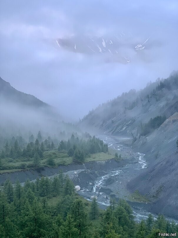Туманная долина реки Ярлу в Горном Алтае