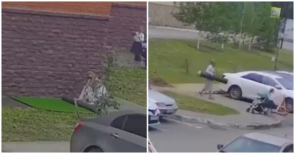 В Омске женщина с коляской украла рулон искусственного газона