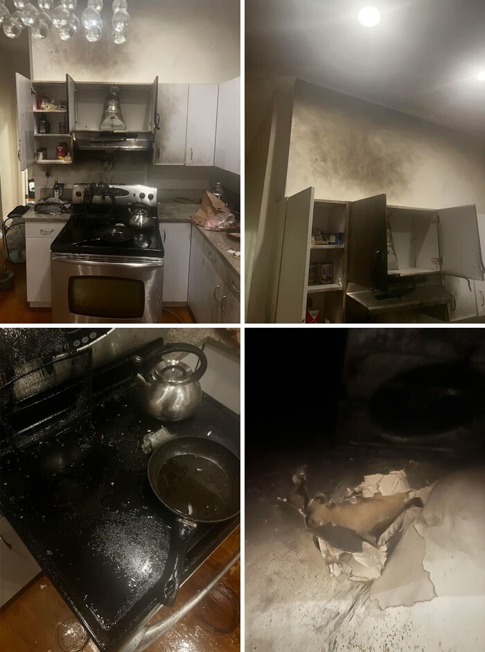 26. "У арендатора произошел пожар на кухне. Повреждены плита, вытяжка, шкаф. Стены почернели"