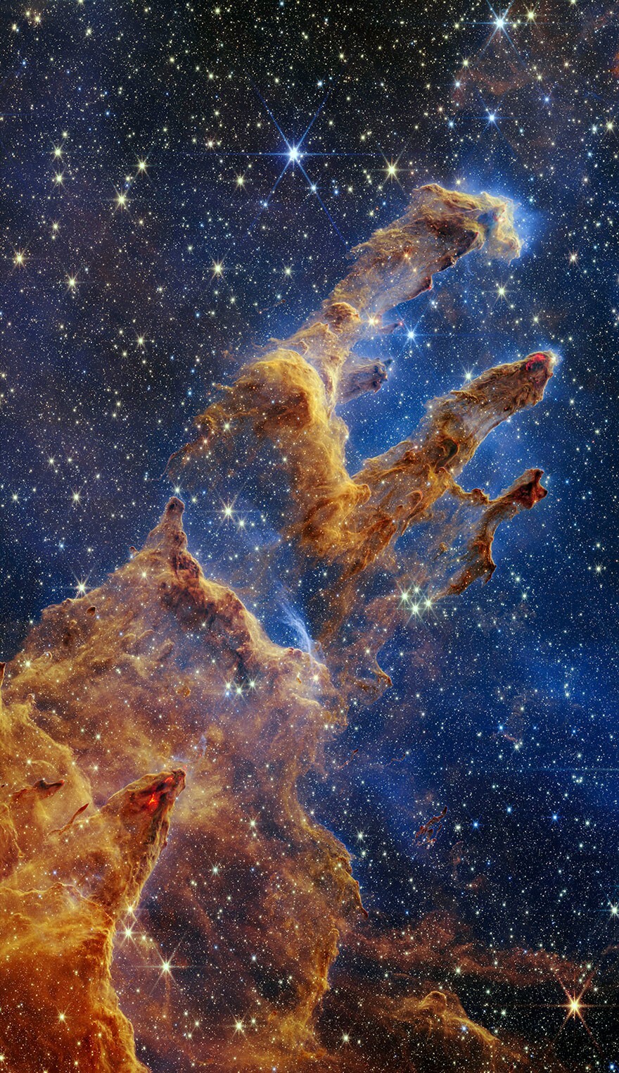 1. Формирование молодых звёзд в «Столпах творения». Космический телескоп Джеймса Уэбба, НАСА
