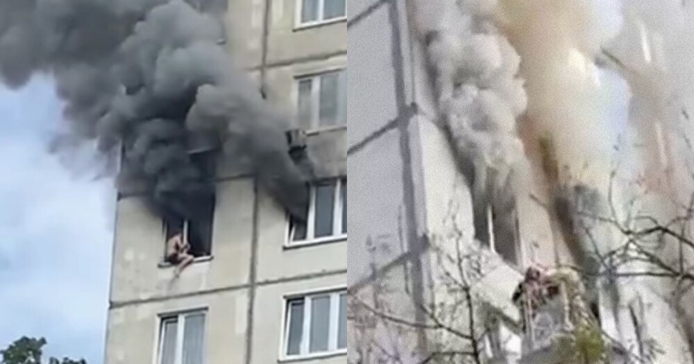 Спасение мужчины из пожара в многоэтажке Москвы попало на видео