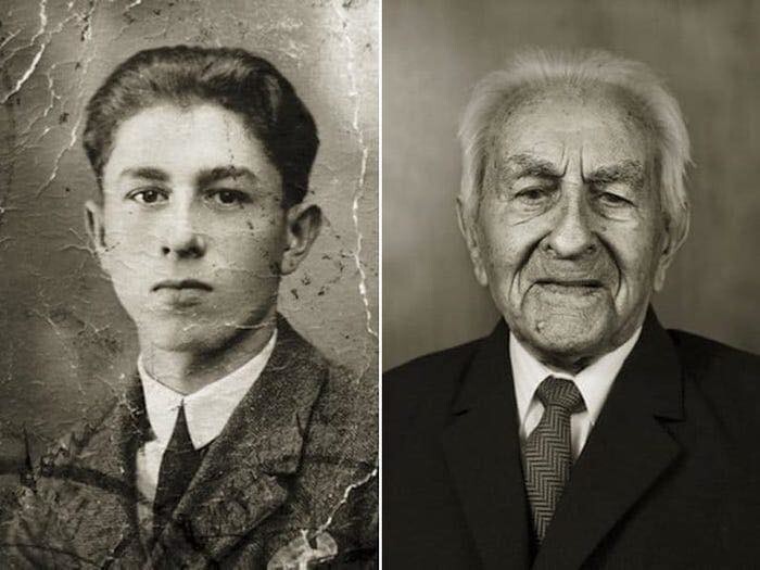 4. Житель Чехии Антонин Бальдрман, портреты в возрасте 17 лет и 101 года