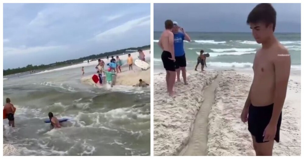 Мужчина выкопал канал на пляже, соединив два водоёма