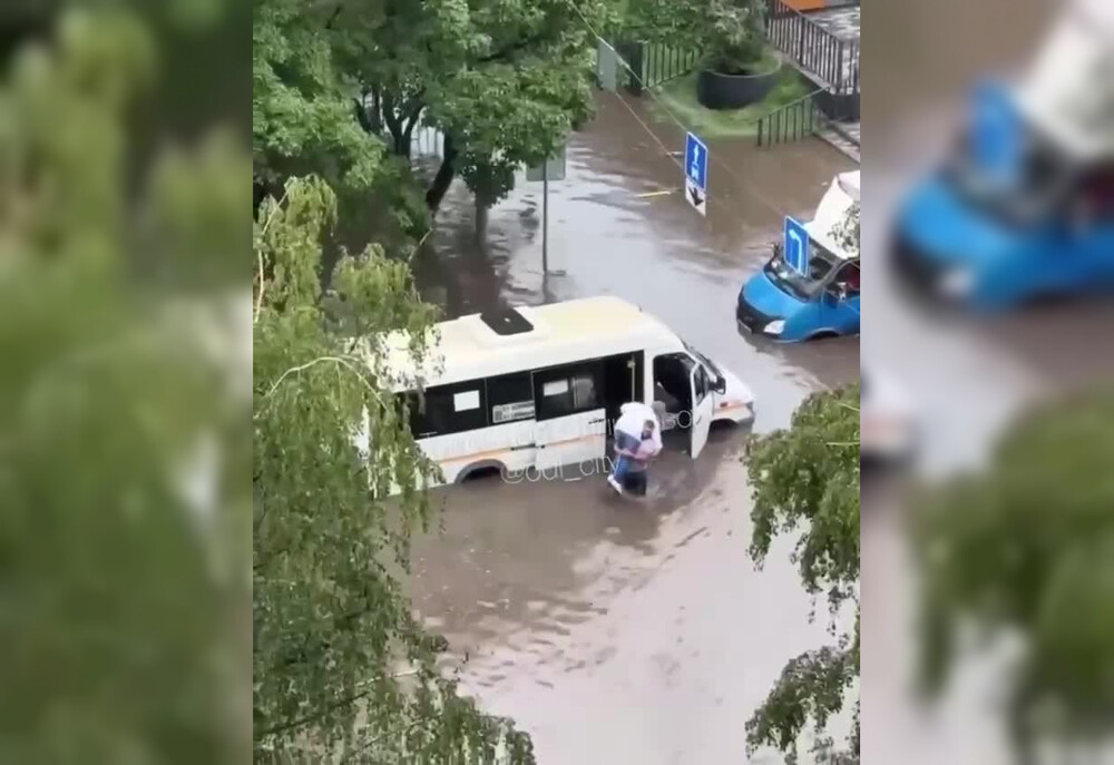 Водитель маршрутки из Одинцова на руках переносил пассажиров в дождь