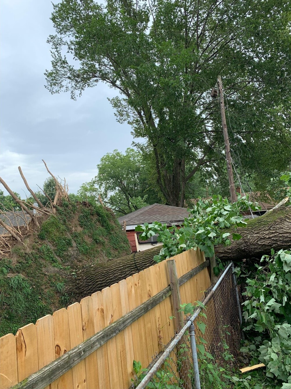 2. Ураган повалил дерево, и оно сломало забор и баню