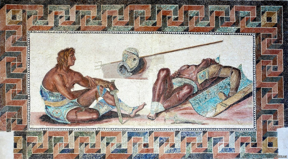 Мозаика «Победитель» из римской виллы на окраине города Лептис-Магна, Ливия, ...