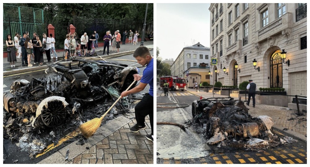 В центре Москвы дотла сгорел синий суперкар Lamborghini