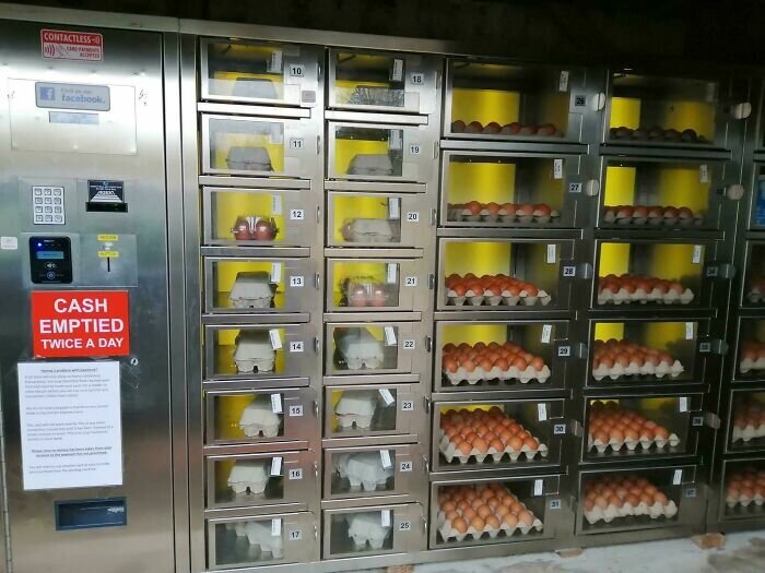 «Моя девушка только что переехала из Бирмингема и говорит, что моя деревня странная из-за наличия автомата по продаже яиц. Она ошибается, верно..?»