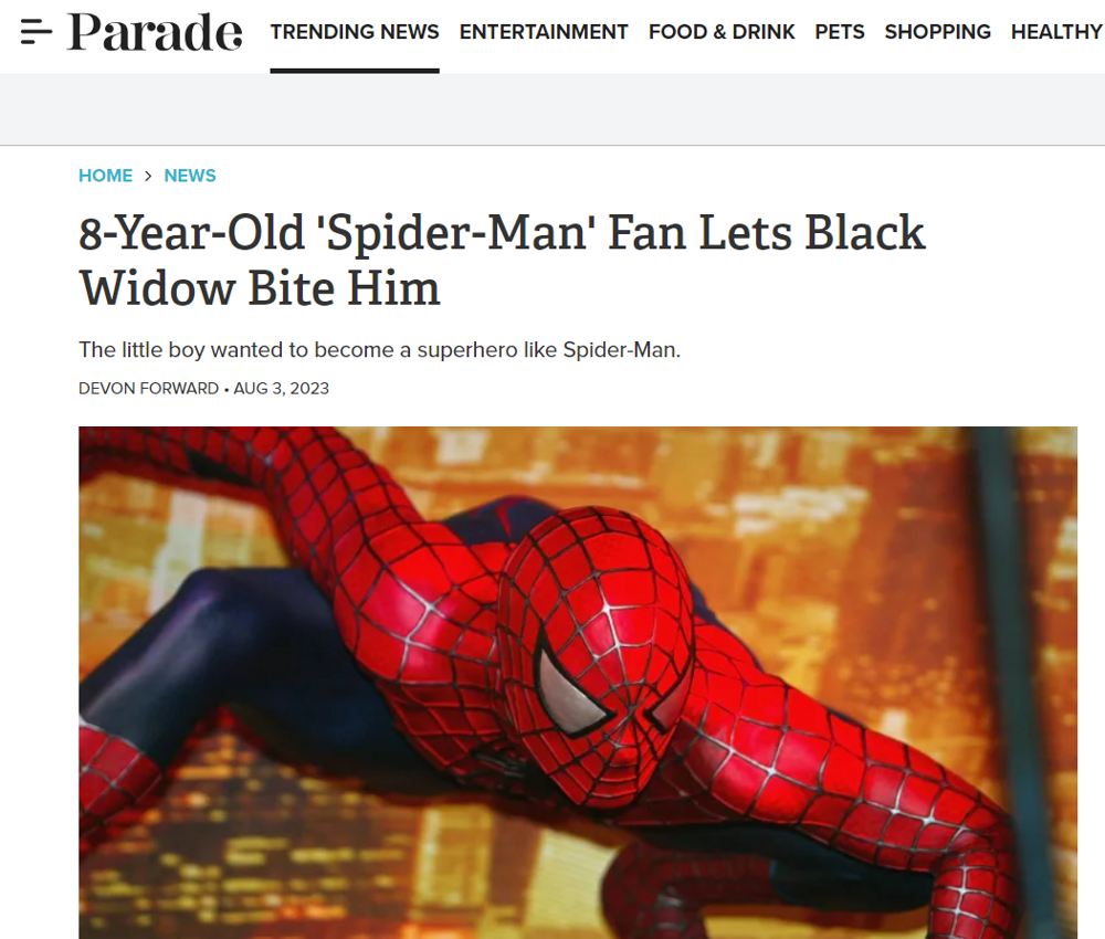 Ребенок спровоцировал ядовитого паука на кусь, чтобы стать Человеком-пауком