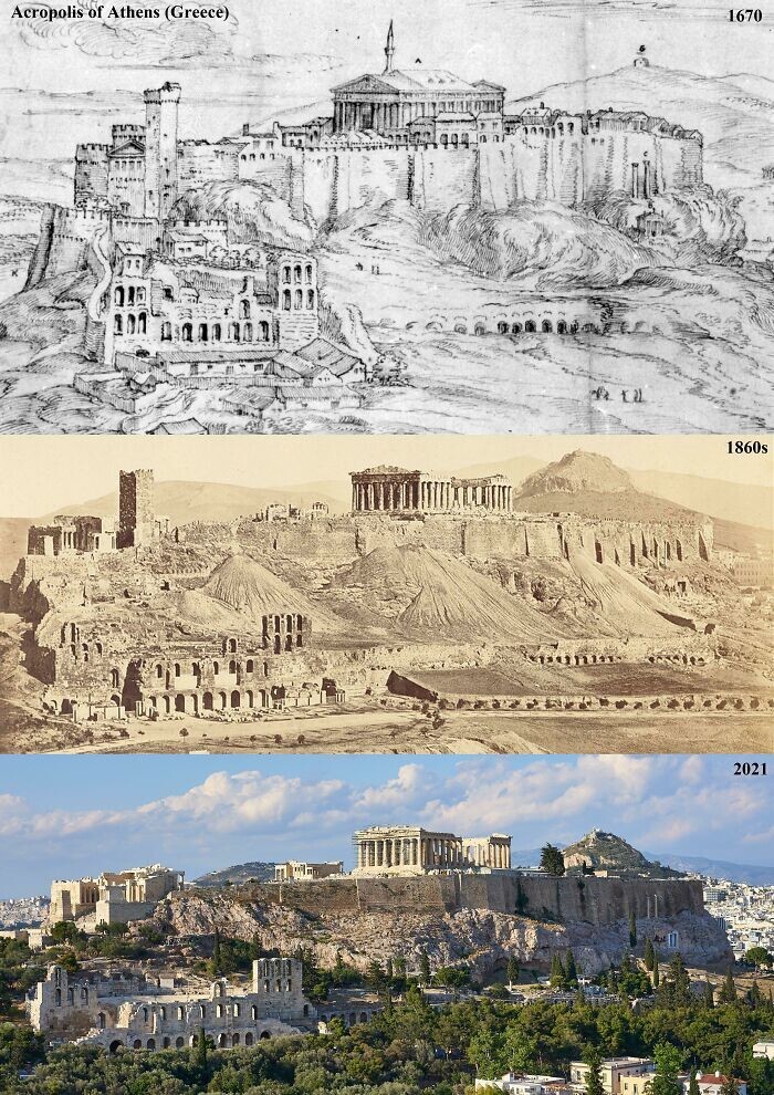 35. Афинский Акрополь, Греция. 1670 - 1860-е - 2021 годы