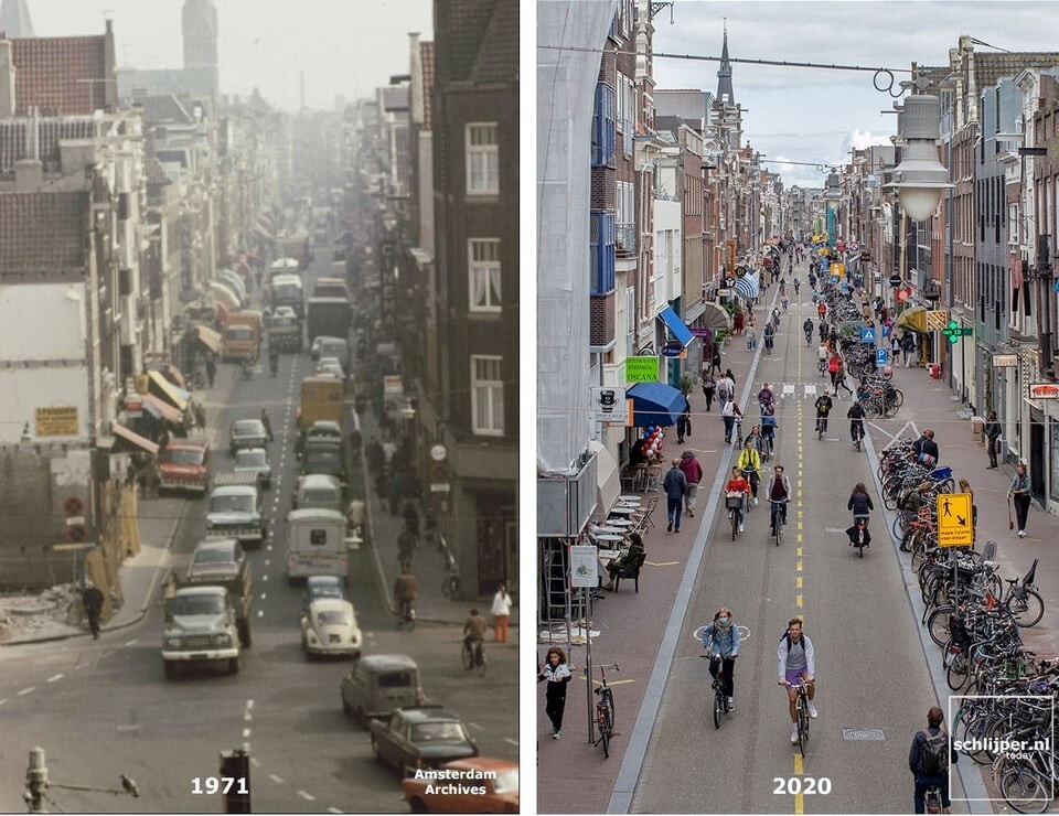 7. Улица Харлеммердейк в Амстердаме, Нидерланды. 1971 и 2020 годы