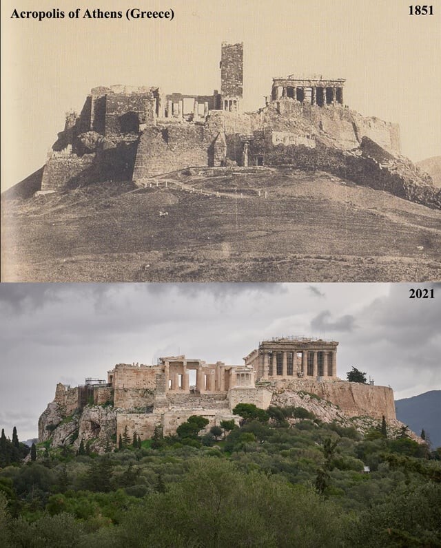 23. Афинский Акрополь, Греция. 1851 и 2021 годы