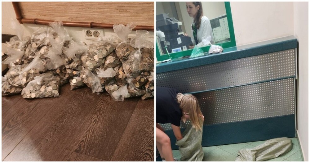 Семья из Череповца накопила 166 кг монет и принесла их в банк