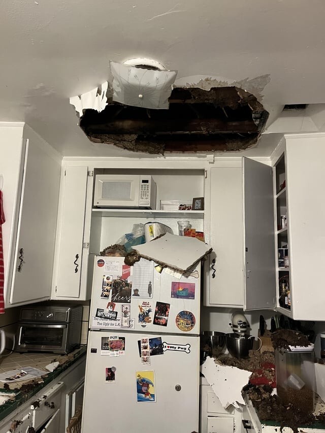 5. "Несколько месяцев говорил арендодателю о провисающем потолке на моей кухне, а сегодня вечером обнаружил это"