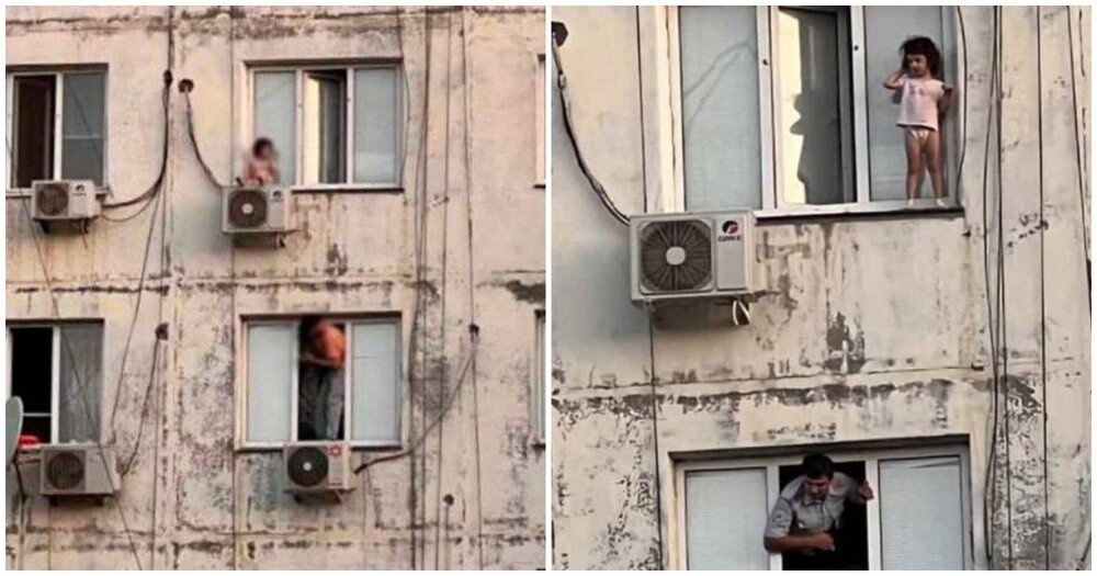 В Каспийске маленькая девочка вышла погулять на подоконник 9-го этажа и устроила переполох