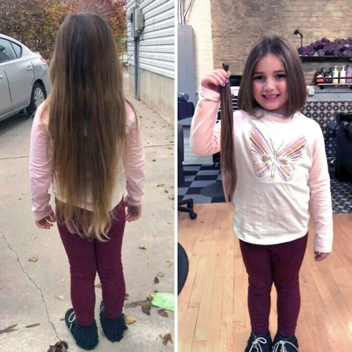 40. 6-летняя Кэти Джо пожертвовала 43 см волос в честь своей тети