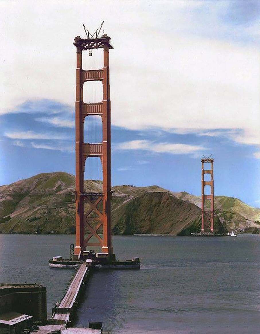 Строительство моста Золотые Ворота в Сан-Франциско, 1935 год
