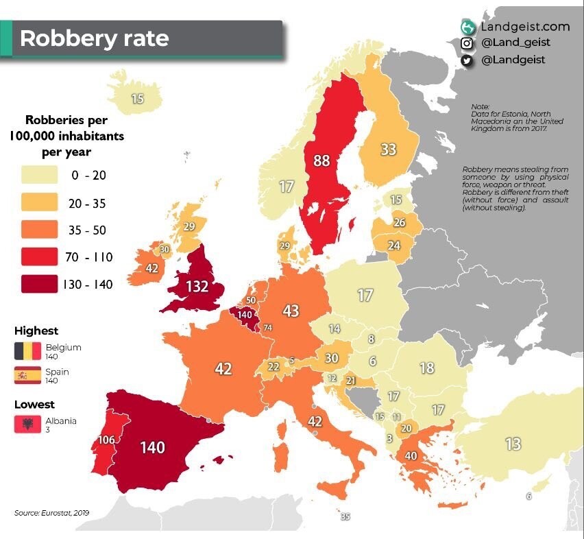 35. Уровень ограблений в европейских странах