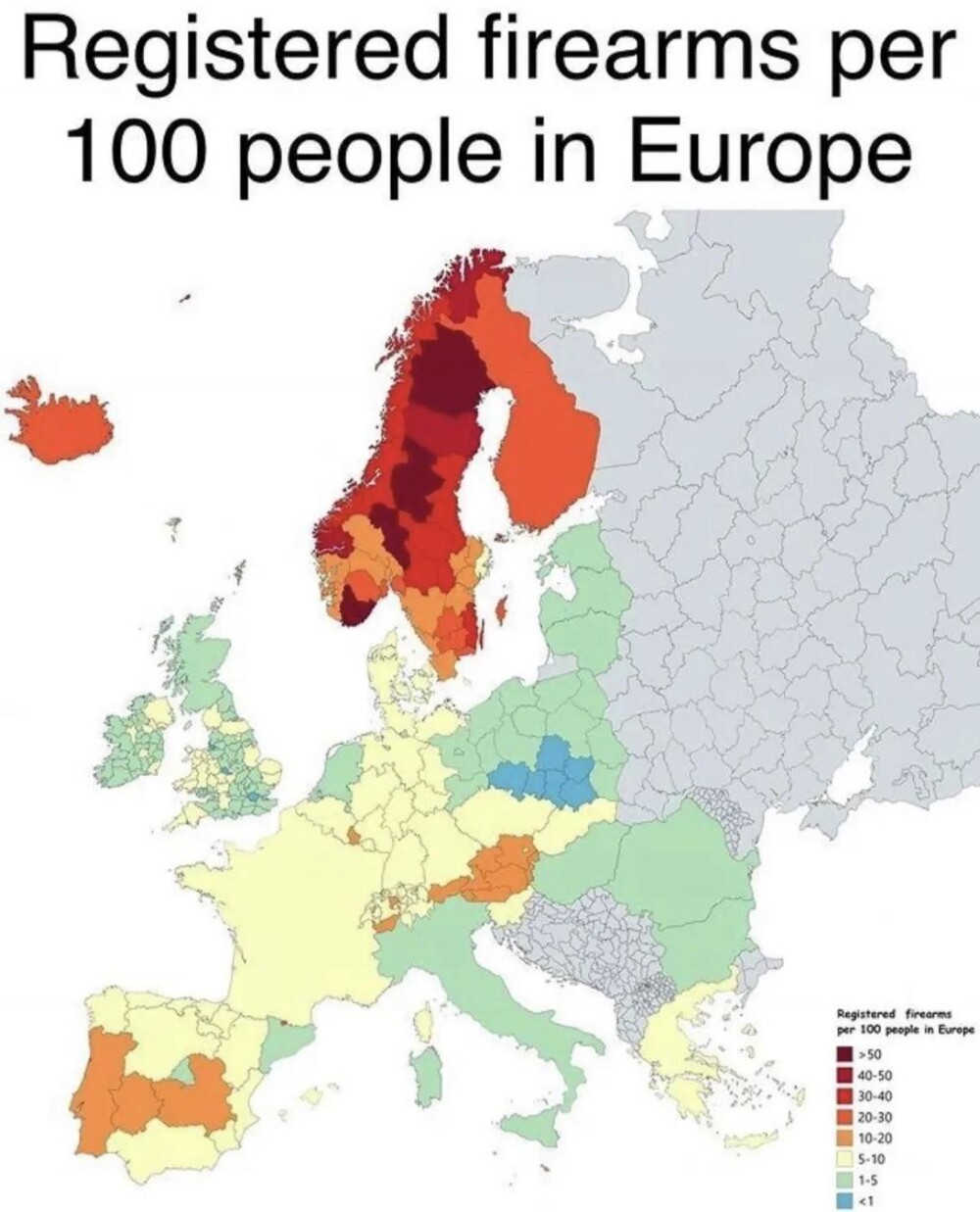 32. Количество единиц огнестрельного оружия на 100 человек в Европе