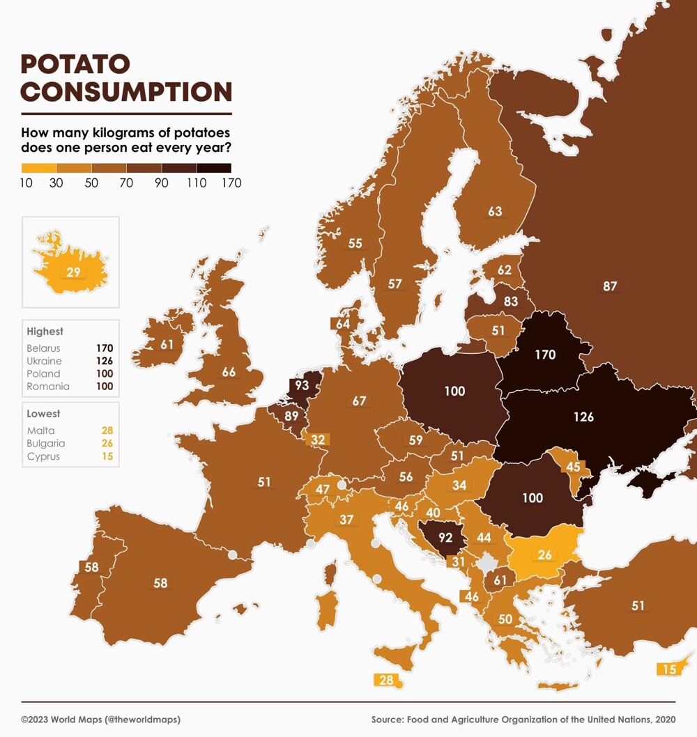 15. Потребление картофеля в странах Европы