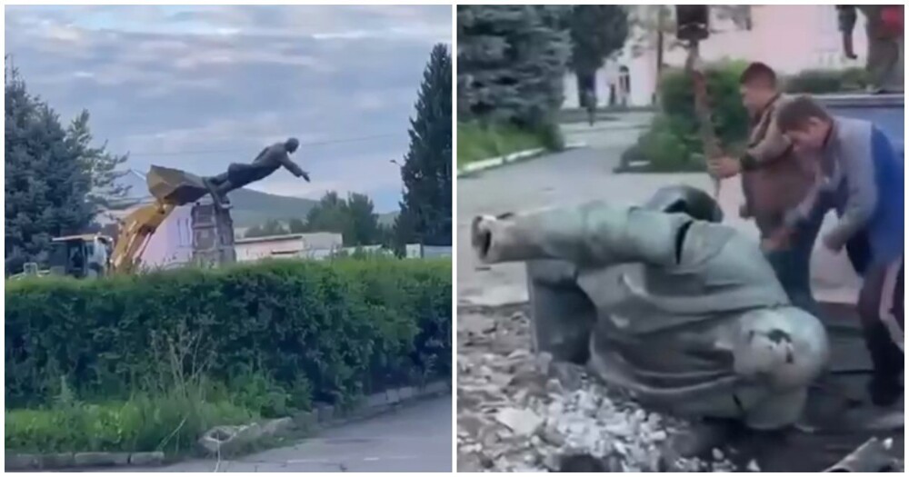 В Казахстане рабочие уронили памятник Ленину и попали под проверку полиции