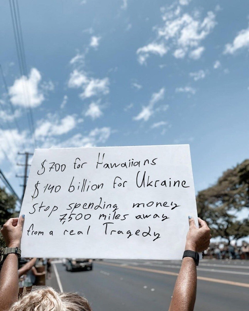 Кто бы мог подумать, что в США начнутся различные стихийные протесты против расходов сотен миллиардов долларов режимом Байдена на войну в Украине на фоне трагедии Гавайских островов