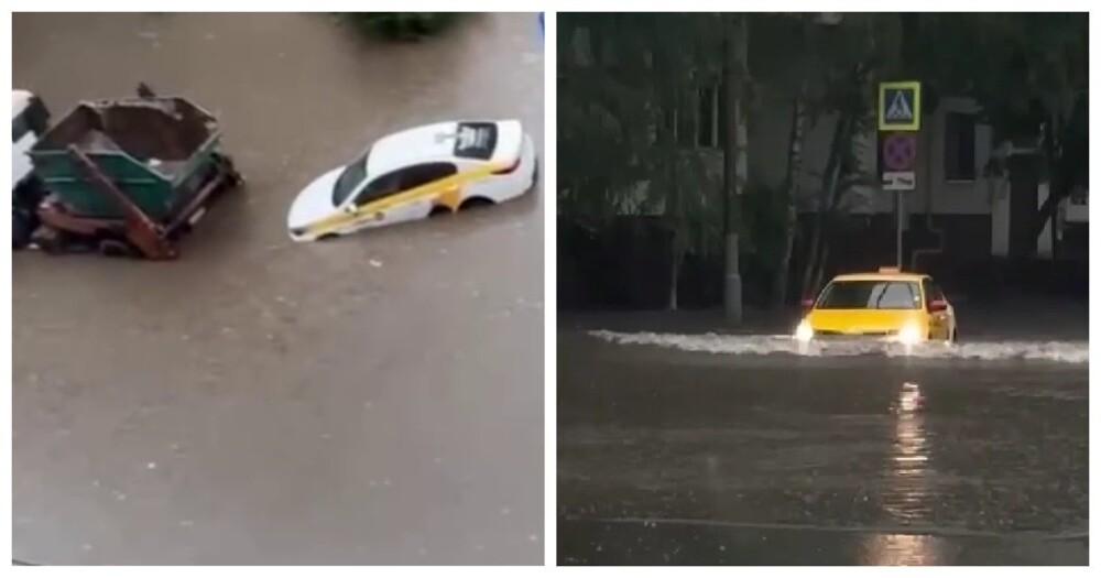 Москву захлестнул потоп: по улицам «поплыли» машины, залило станцию метро и торговый центр