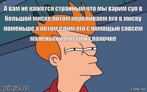 И больше всего меня доставляет, когда мне суп в миску накладывают ложкой, кот...