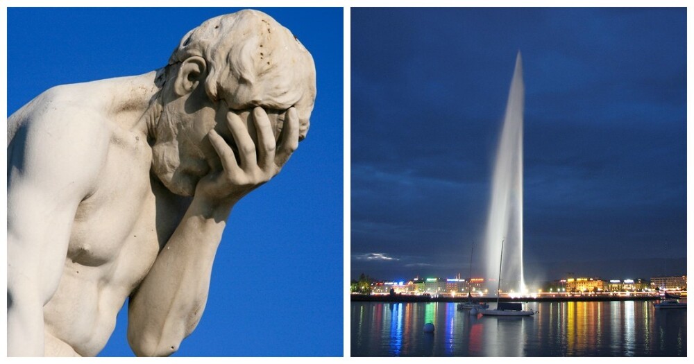 В Женеве госпитализировали мужчину, который засунул голову под струю 140-метрового фонтана Jet d’Eau