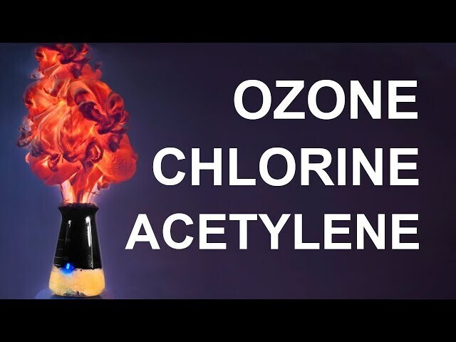 Красивые фотохимические реакции ацетилена с хлором, кислородом и озоном в раз... 