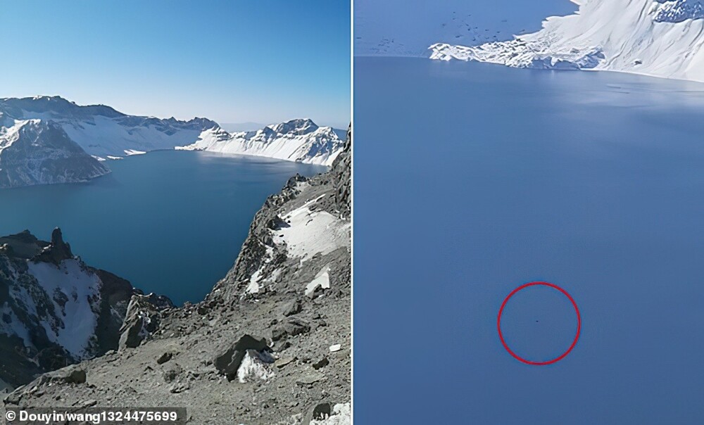 Кадры, снятые Сяо Юем, показывают чёрный круглый объект, плавающий на поверхности Тяньчи, или «Небесного озера», на горе Чанбайшань на северо-востоке Китая