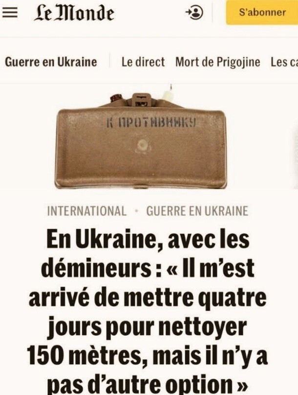 Даже лягушатники уже троллят хахлов. Le Monde. "Киеву жалко терять технику для разминирования, поэтому на минные поля отправляют солдат".