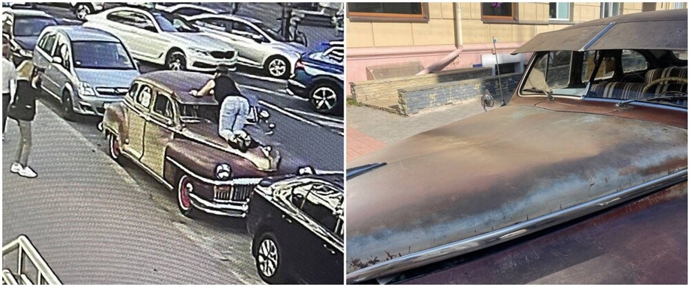 В Минске разыскивают женщину-кошку, которая помяла капот раритетного автомобиля ради фото
