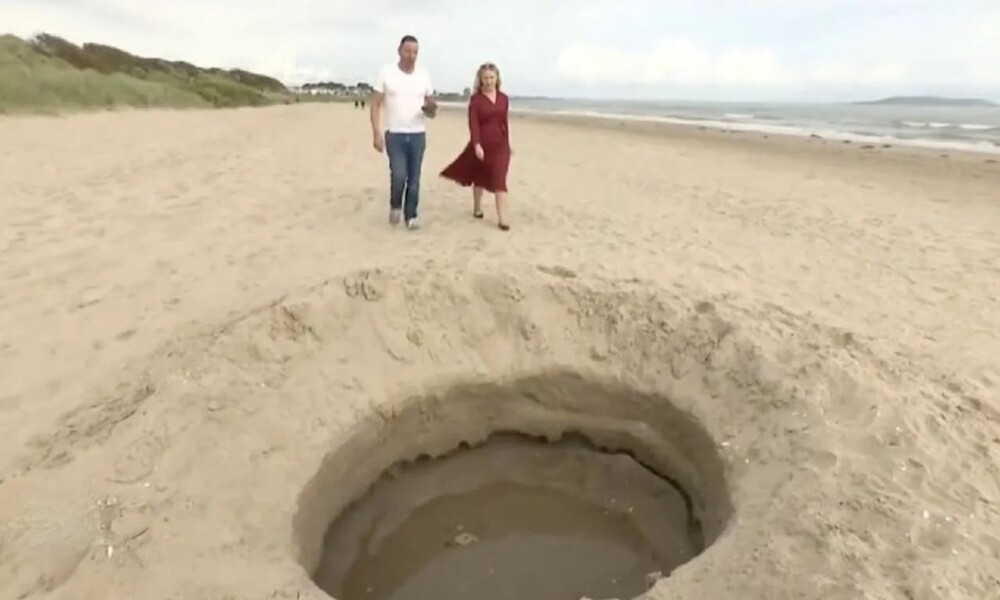 Загадочная дыра на пляже в Ирландии вызвала переполох в сети