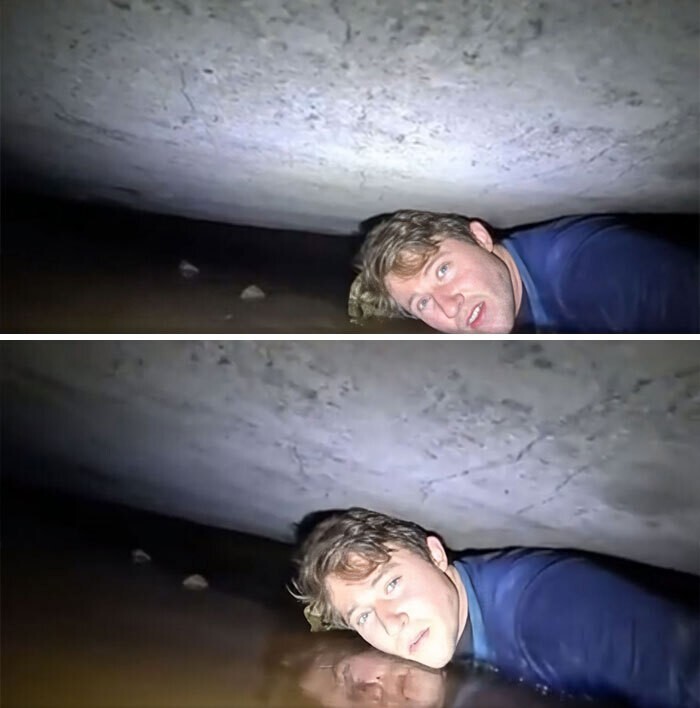 29. Спелеолог застрял в частично затопленной пещере