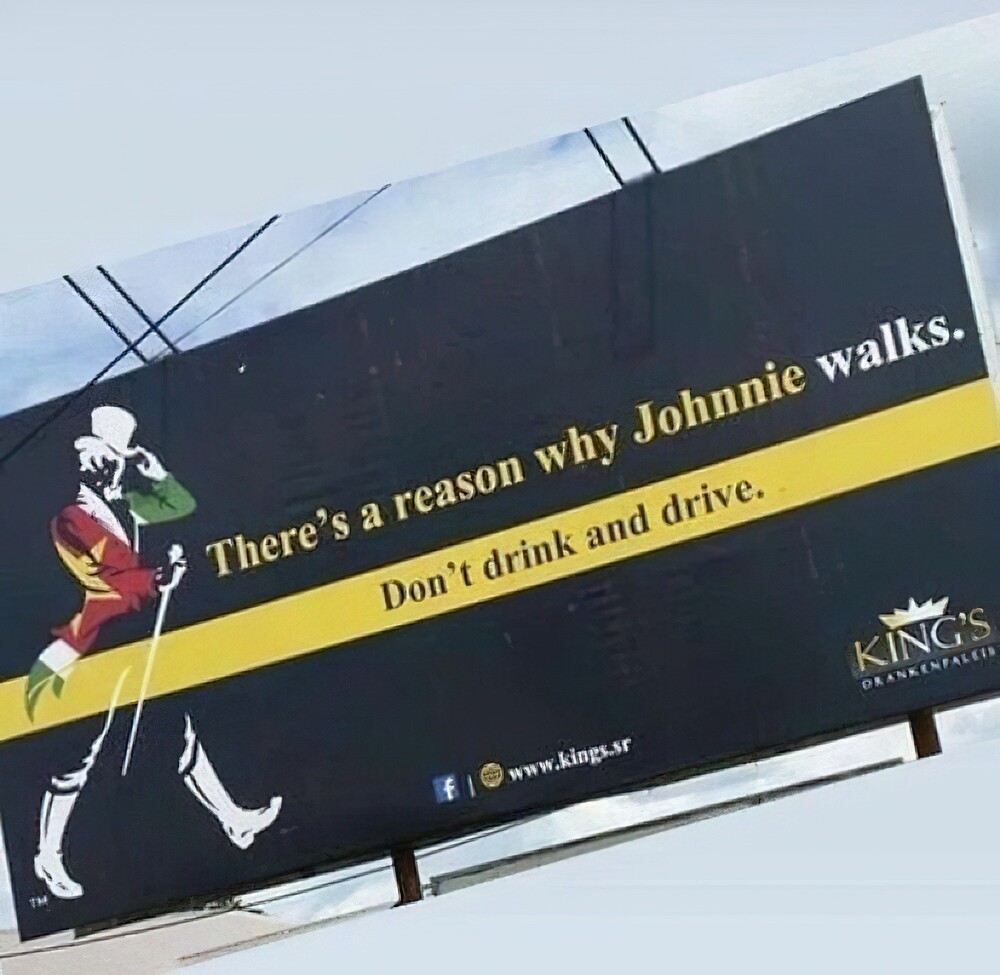 2. Johnnie Walker Scotch. Есть причина, по которой Джонни ходит пешком — он не садится за руль пьяным. И вы не должны
