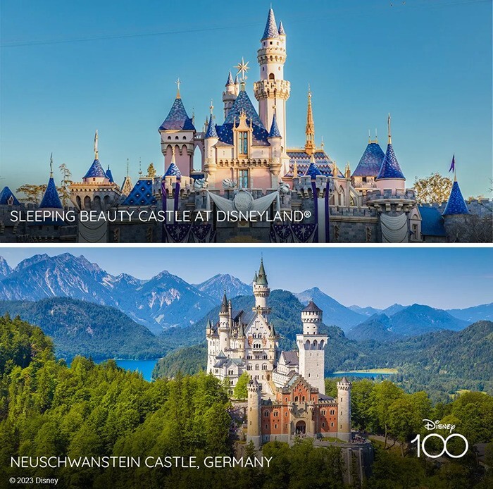 1. Замок Спящей красавицы в Диснейленде/ Замок Нойшванштайн, Германия
