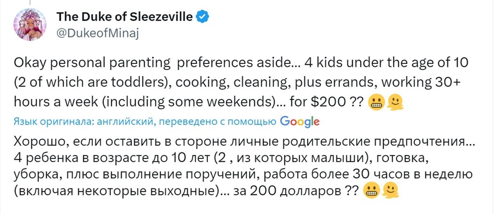 Американка ищет няню с магистерской степенью, без социальных сетей и с личным авто за 200 долларов в неделю