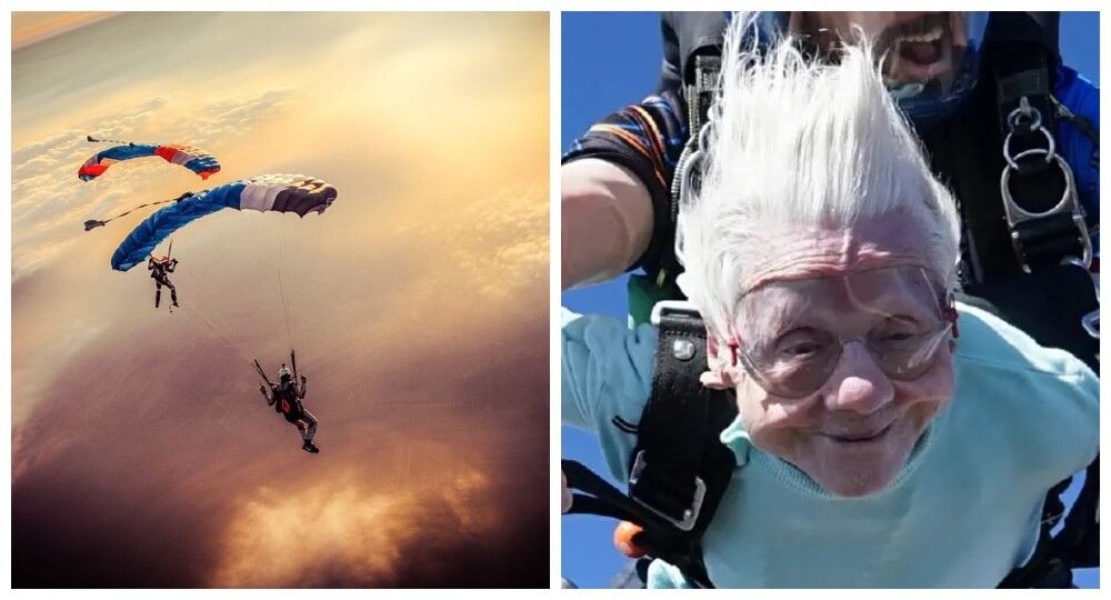 Небо, парашют, бабушка. Прыгнувшая с парашютом в 104 года бабуля, скончалась через неделю после прыжка