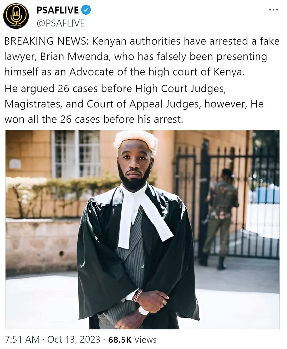 В Кении арестован лже-адвокат, выигрывавший все дела в суде
