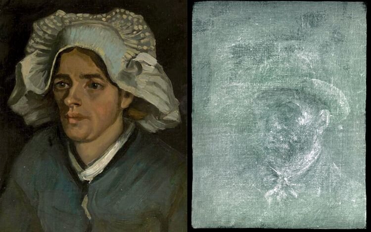 Скрытый автопортрет Винсента Ван Гога, спрятанный под слоями клея и картона на оборотной стороне картины «Голова крестьянки»