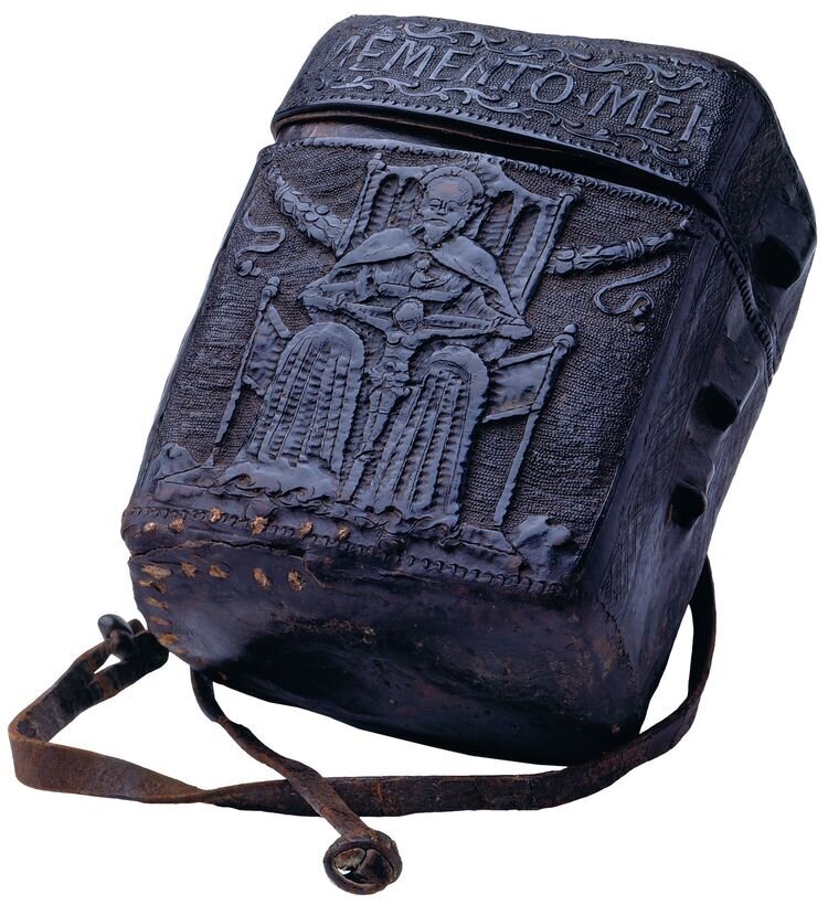Черная кожаная сумка для хранения книги, Италия, ок. 1465–1485 гг. н.э.
