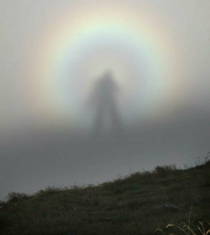 9. Редкое оптическое явление - "Брокенский спектр". Возникает, когда человек стоит на большой высоте в горах и видит свою тень, отбрасываемую на облако ниже
