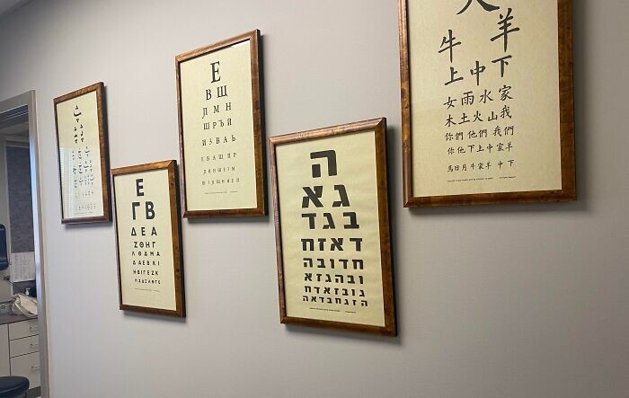 7. «Мой окулист повесил в своем кабинете таблицы для проверки зрения на разных языках»